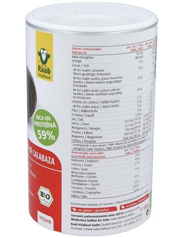 Proteina De Pepita De Calabaza 500Gr. Bio Sg Vegan de Raab Vitalfood