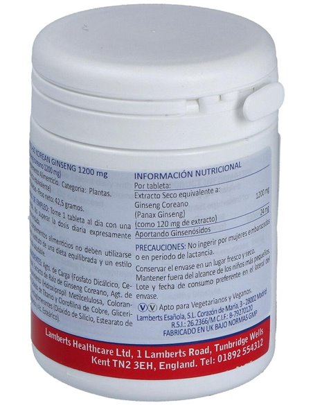 Ginseng Coreano 1200 mg de Lamberts
