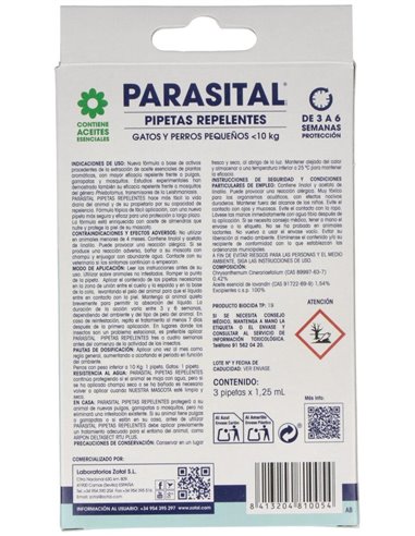 Parasital Pipeta Antiparasitario Perros Peq Y Gato de Zotal Vet
