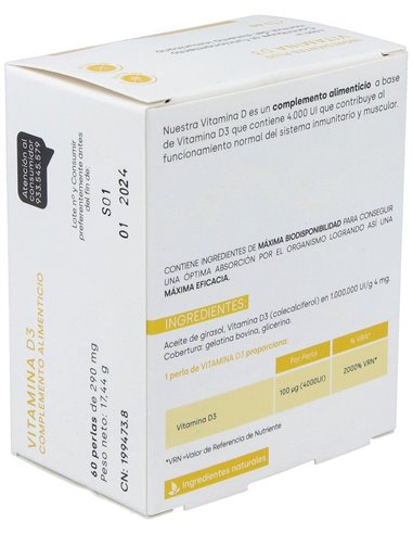 Vitamina D3 4000Ui 60Perlas de Fdb