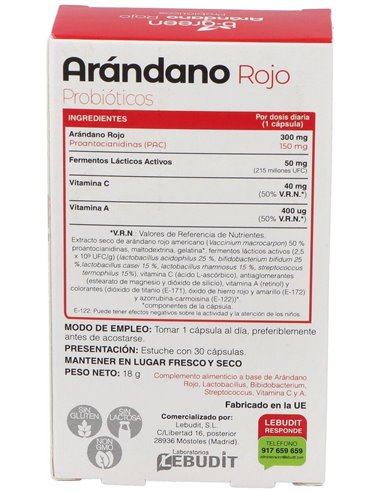 Arandano Rojo + Probioticos 30Cap. de B.Green (Lab. Lebudit)