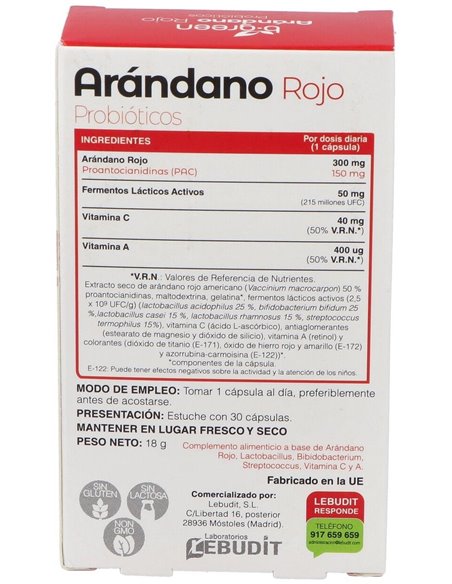 Arandano Rojo + Probioticos 30 Cápsulas  B.Green (Lab. Lebudit)
