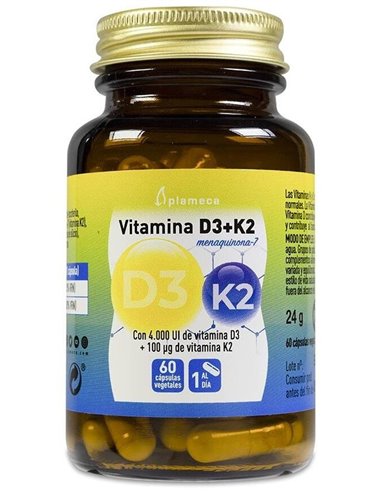 Vitamina D3+K2 60 Cápsulas Vegetales de Plameca