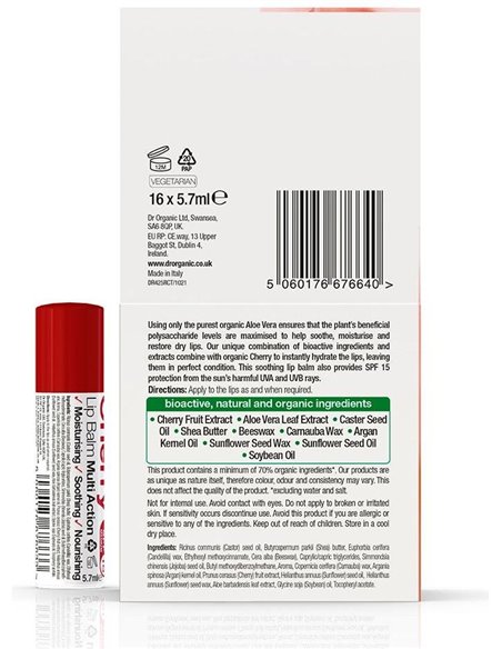 Balsamo Labial Aloe Vera Y Cereza 5,7Ml. de Dr. Organic