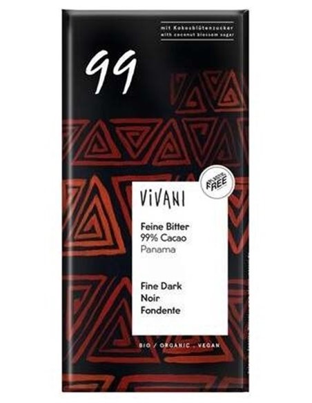 Chocolate Negro 99% Panama Azucar Coco 80Gr. Vegan de Vivani