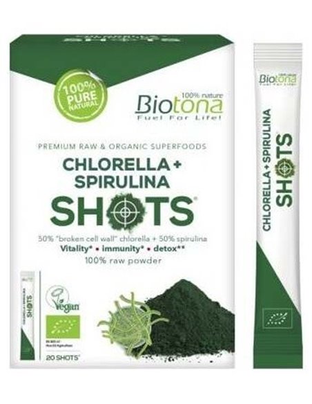 Chlorella+Espirulina Raw 20Shots. Bio Sg Vegan de Biotona
