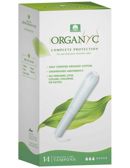 Tampón con aplicador super 100% algodón orgánico, 14ud de Organyc