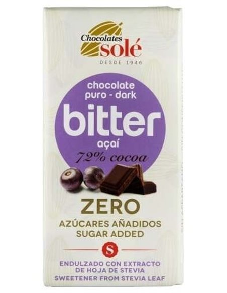 Chocolate Negro 72% Con Açai Y Stevia 100Gr. S/A de Chocolates Sole