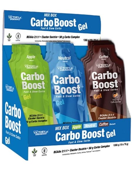 Mix Box Carbo Boost Gel Manzana-Neutro-Cafe 18Uds. de Victory Endurance