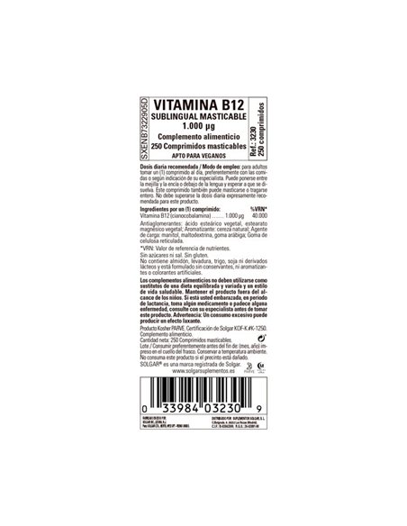Vitamina B12 Cianocobalamina 1000Mcg 250Comp.Mast de Solgar