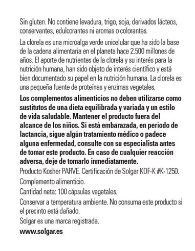 Chlorella (De Pared Celular Rota) 100Vegicaps de Solgar