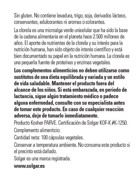 Chlorella (De Pared Celular Rota) 100Vegicaps de Solgar