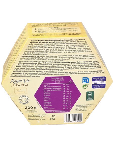 Royal-Vit Mega Total  2000 Mg  Envase Que Contiene 20 Viales de Royal-Vit®