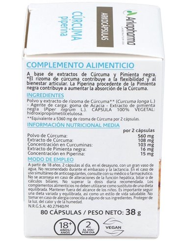 Curcuma 80Arkocapsulas. Bio de Arkopharma