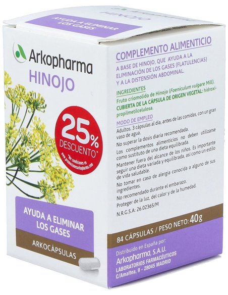 Hinojo 84Arkocapsulas. Bio Arkopharma