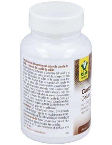 Canela Ceilán extracto, cápsulas 450mg, bote 90ud de Raab Vitalfood