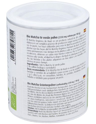 Té verde Matcha Bio cocina, 100g de Raab Vitalfood