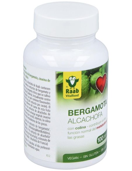 Bergamota y Alcachofa cápsulas 430mg, bote 100ud de Raab Vitalfood