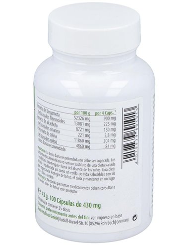 Bergamota y Alcachofa cápsulas 430mg, bote 100ud de Raab Vitalfood