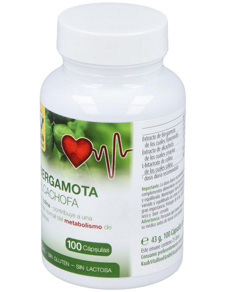 Bergamota y Alcachofa cápsulas 430mg, bote 100ud de Raab Vitalfood