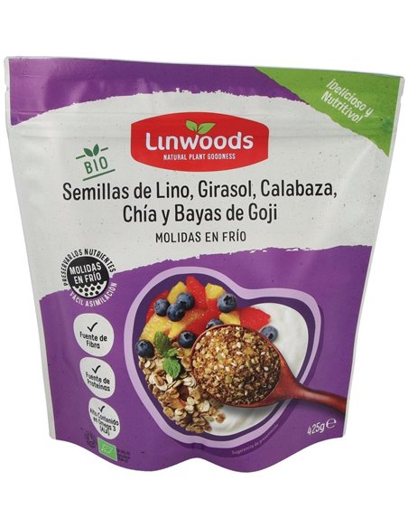 Semillas de Lino, Girasol, Calabaza, Chía y Bayas de Goji Molidas Bio 425 g de Linwoods