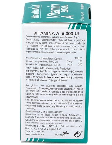 Vitamina A 5.000 Ui 100 Cáps de Health Aid