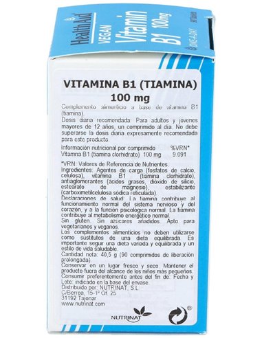 Vitamina B1 (Tiamina) 100 Mg 90 Comp de Health Aid