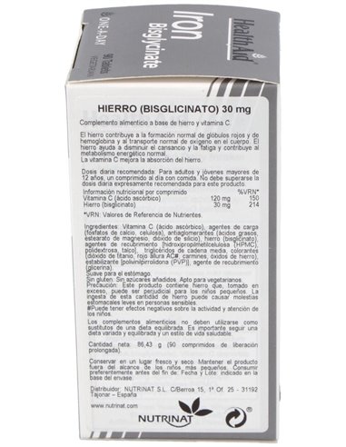 Hierro Bisglycinate Iron+Vit.C 90Comp. Health Aid de Health Aid