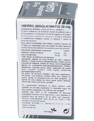 Hierro (Bisglicinato) 30 Mg 30 Comp de Health Aid
