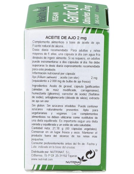 Aceite De Ajo (Allium Sativum) 2 Mg 60 Vcáps de Health Aid
