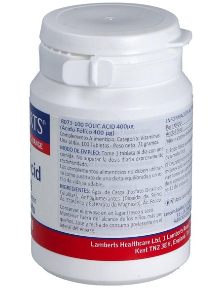 Ácido Fólico 400 µg 100 Tabs. de Lamberts