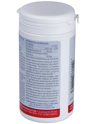 Vitamina C 1000 mg + Bioflavonoides Time Release 60 Tabs. de Lamberts