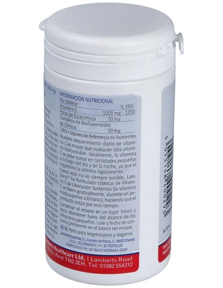 Vitamina C 1000 mg + Bioflavonoides Time Release 60 Tabs. de Lamberts