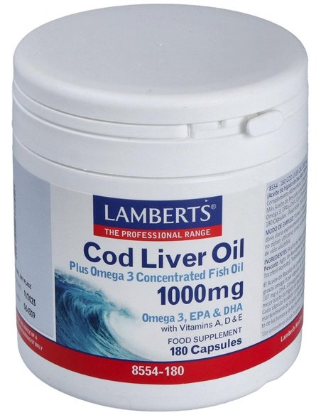Aceite de Hígado de Bacalao con Vit A, D y E 180 Caps. de Lamberts