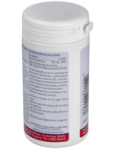 Pantotenato de Calcio 500 mg Lib. Sostenida 60 Tabs. de Lamberts