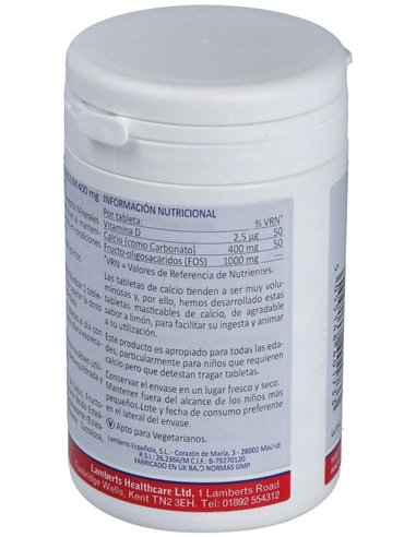 Calcio Masticable 400 mg (Con Vitamina D3 y FOS) de Lamberts