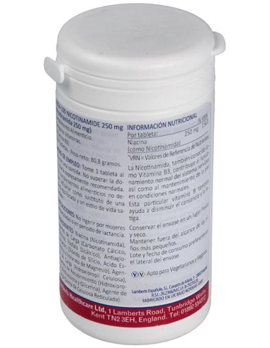 Nicotinamida 250 mg (Vitamina B3) 100 Tabs. de Lamberts