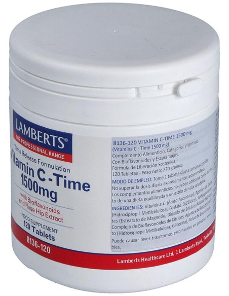 Vitamina C 1500 mg + Bioflavonoides Time Release 120 Tabs. de Lamberts