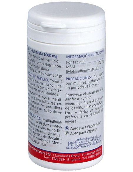 MSM 1000 mg 120 Tabs. de Lamberts