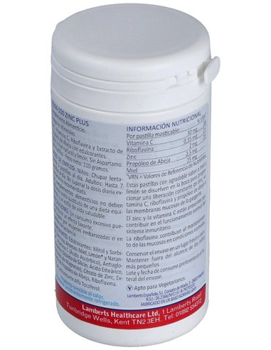 Zinc Plus (Masticable con Vit C, B2, Miel, Prop.) de Lamberts