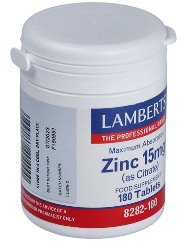 Zinc 15 mg (Como citrato) 180 Tabs. de Lamberts