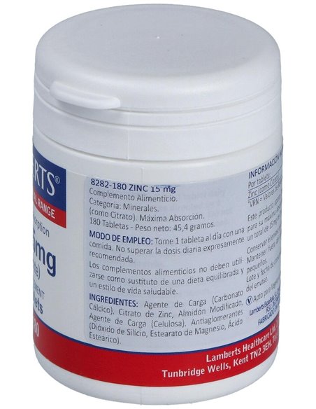Zinc 15 mg (Como citrato) de Lamberts