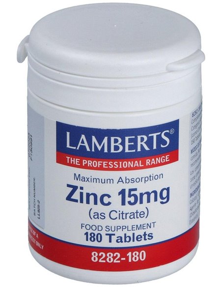Zinc 15 mg (Como citrato) 180 Tabs. de Lamberts