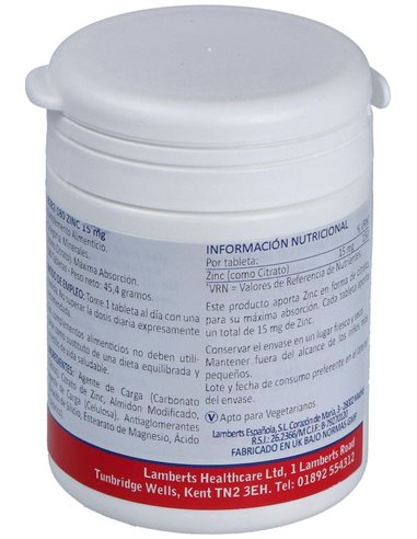 Zinc 15 mg (Como citrato) de Lamberts