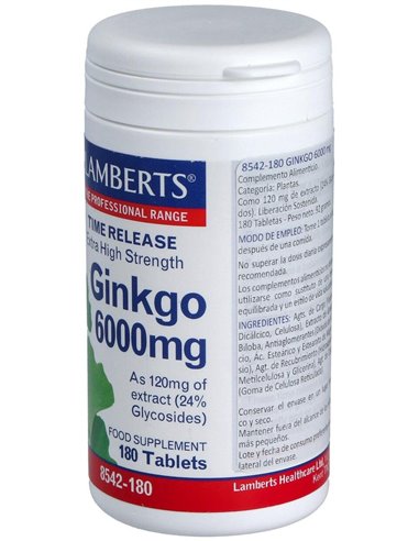 Ginkgo Biloba 6000 mg 180 Tabs.  de Lamberts