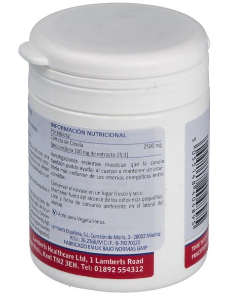 Canela 2500 mg (Cinamaldehído del 62%  73%) 60 Tabs. de Lamberts
