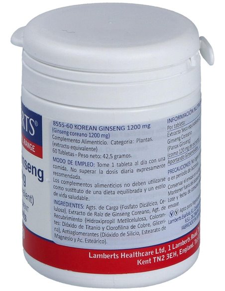 Ginseng Coreano 1200 mg 60 Tabs. de Lamberts