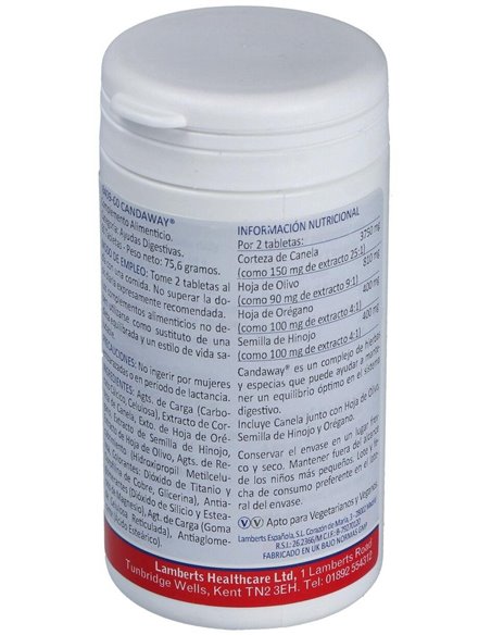 Candaway® (Canela, olivo, hinojo y orégano) 60 Tabs. de Lamberts