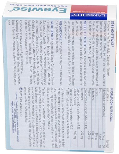 Eyewise® (Luteína, Zeaxantina,Plantas, Vit, Min) de Lamberts