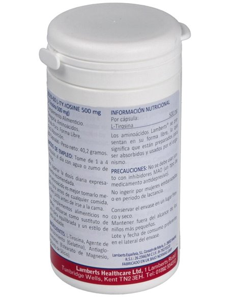 L-Tirosina 500 mg 60 Caps. de Lamberts